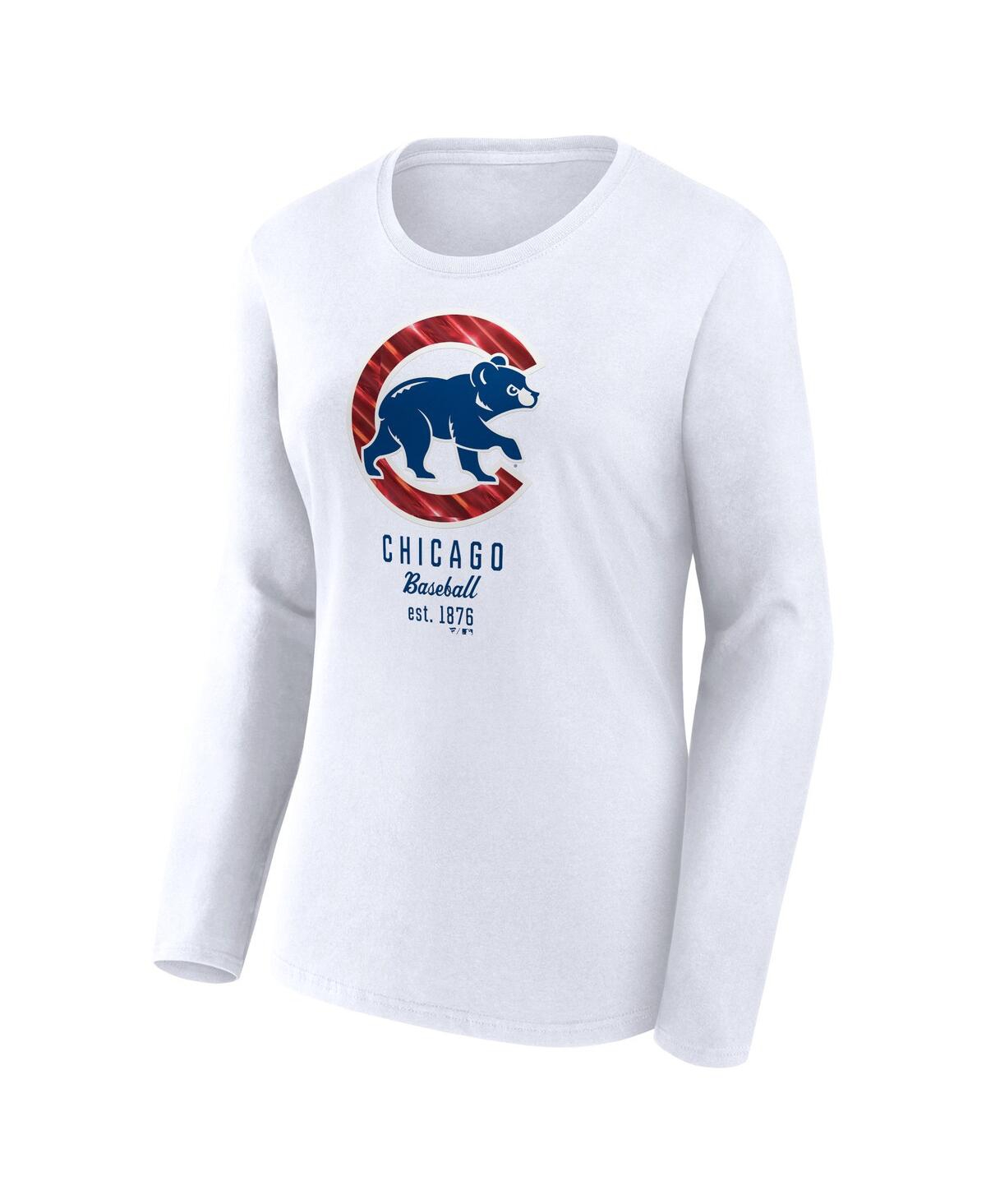 Women's Fanatics Branded White Chicago Cubs Lightweight Fitted Long Sleeve T-Shirt