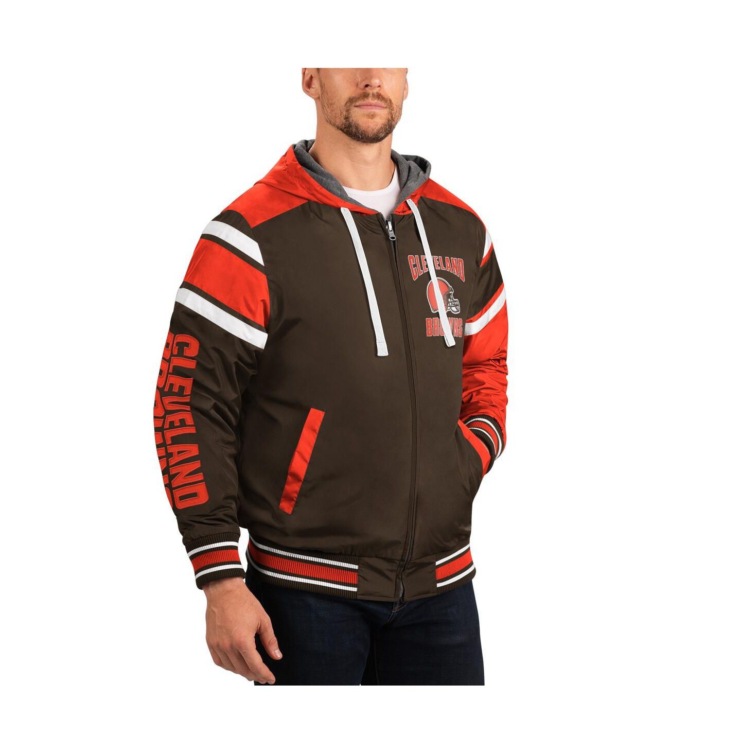 Мужские худи G-III Sports by Carl Banks Brown, Gray Cleveland Browns Extreme Full Back Reversible Full-Zip Jacket — фото 4