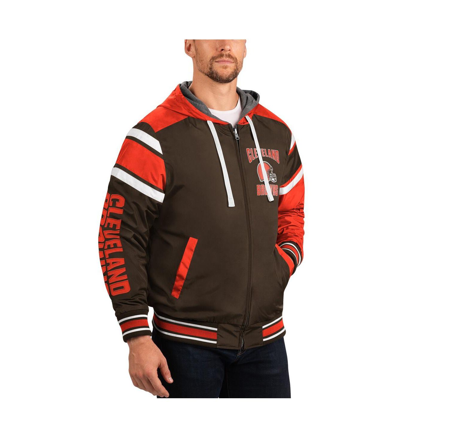 Men's Brown, Gray Cleveland Browns Extreme Full Back Reversible Hoodie Full-Zip Jacket