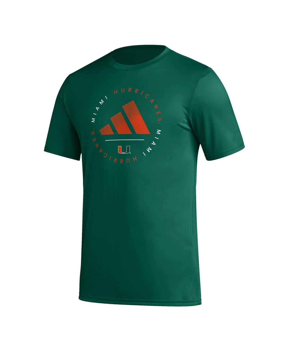 Men's adidasMiami Hurricanes Stripe Up Aeroready Pregame T-shirt - Green