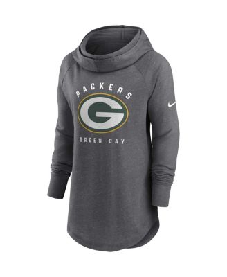 Women's Heather Charcoal Green Bay Packers Raglan Funnel Neck Pullover Hoodie
