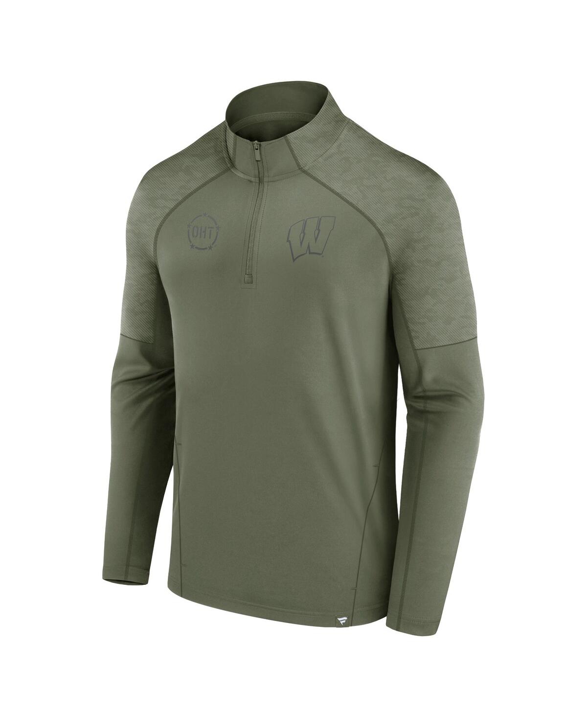 Fanatics Branded Olive Wisconsin Badgers Oht Military Appreciation Titan Raglan Quarter-zip Jacket In Olive