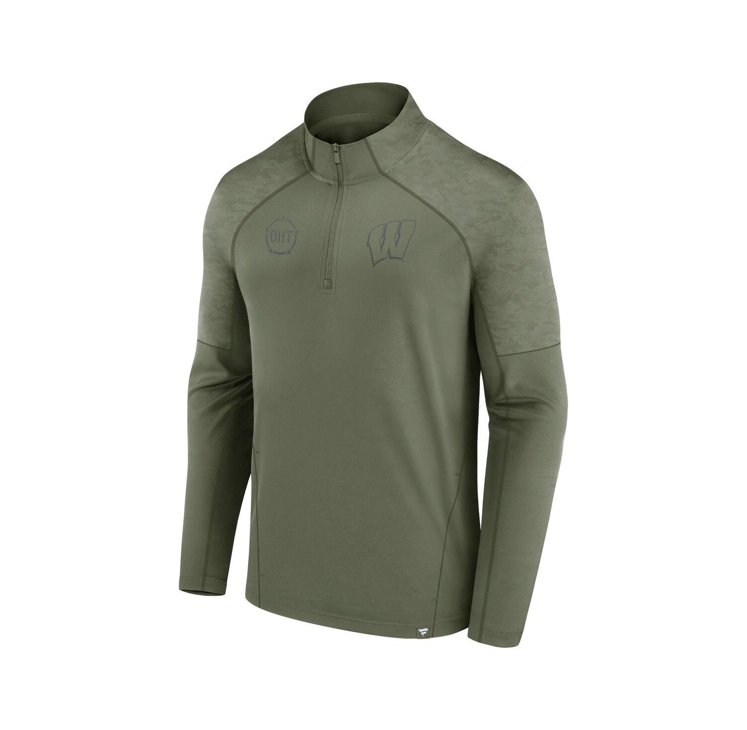 Men's Olive Wisconsin Badgers OHT Military-Inspired Appreciation Titan Raglan Quarter-Zip Jacket