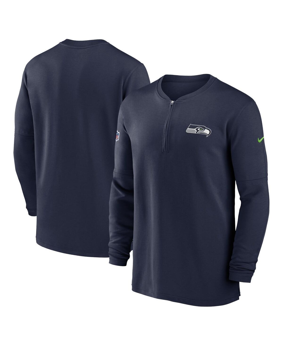 Shop Nike Men's  College Navy Seattle Seahawks 2023 Sideline Performance Long Sleeve Quarter-zip Top