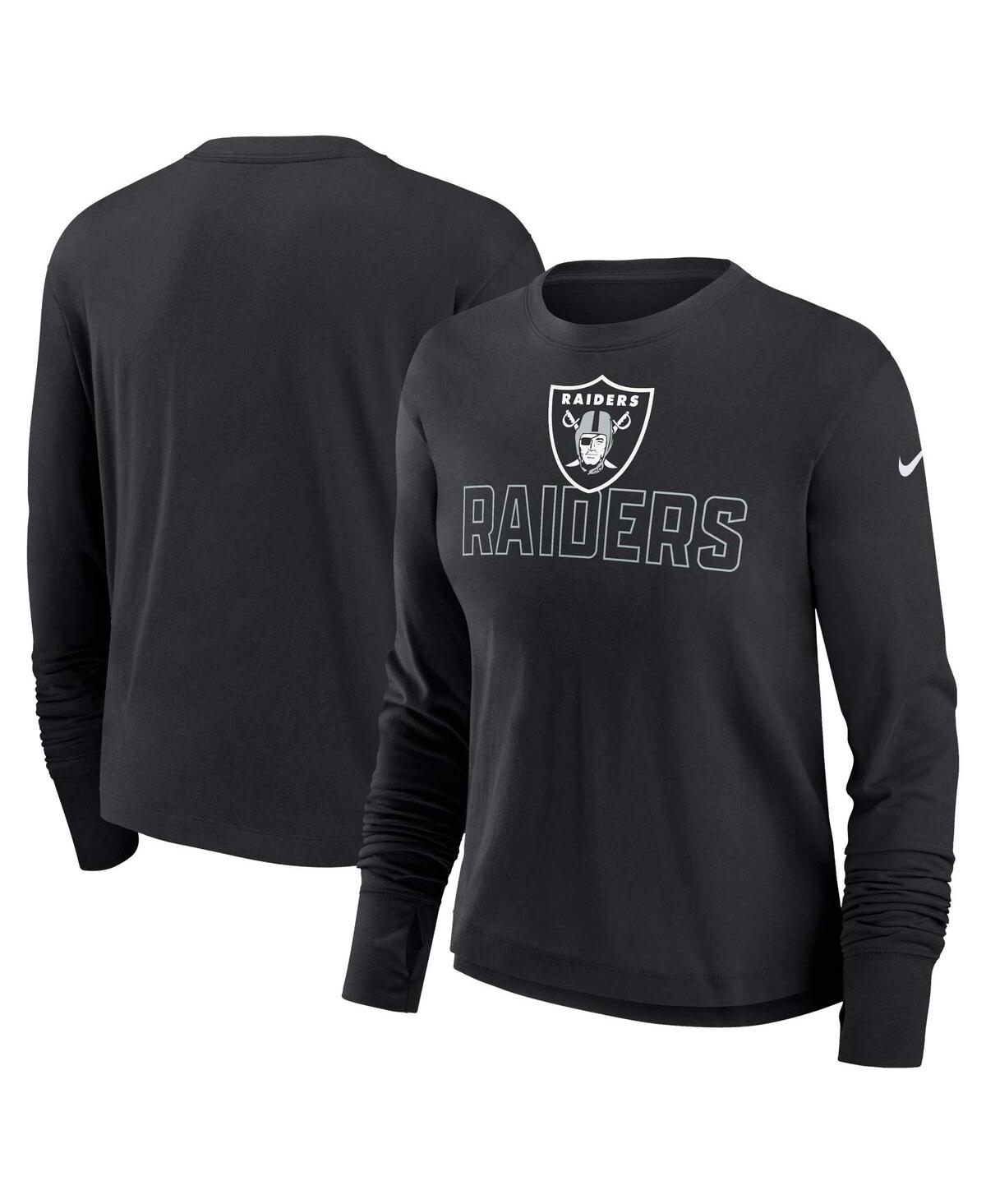 Shop Nike Women's  Black Las Vegas Raiders High Hip Performance Long Sleeve T-shirt