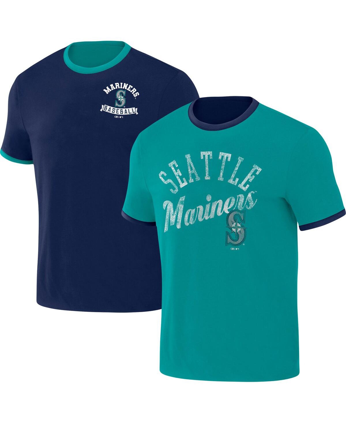 Men's Darius Rucker Collection by Fanatics Navy, Aqua Seattle Mariners Two-Way Ringer Reversible T-shirt - Navy, Aqua