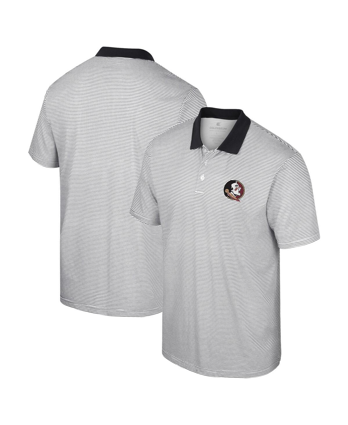 Colosseum Men's  White, Black Florida State Seminoles Print Stripe Polo Shirt In White,black