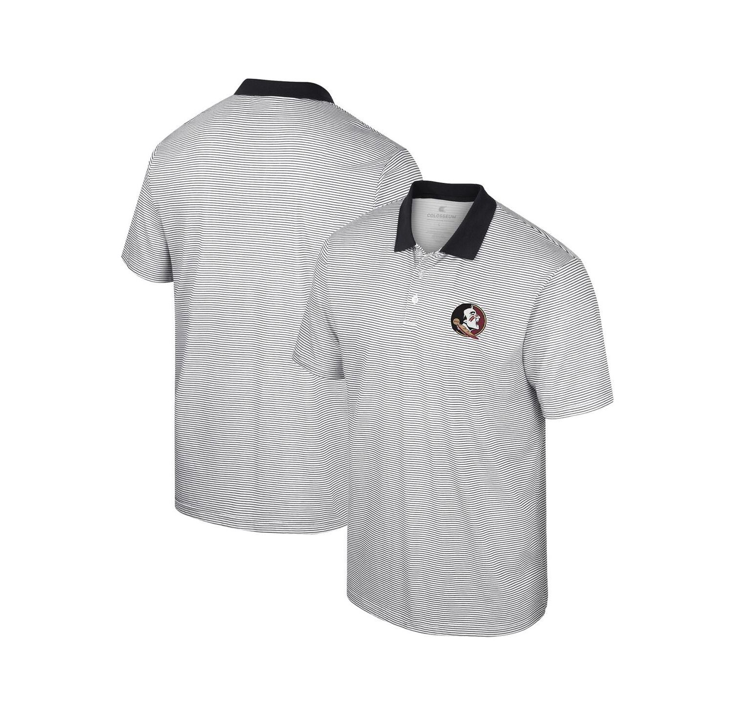 Men's White, Black Florida State Seminoles Print Stripe Polo Shirt