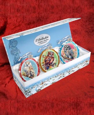 Wise Owls Keepsake Mercury Christmas Glass Ornaments Set of 3 G. DeBrekht