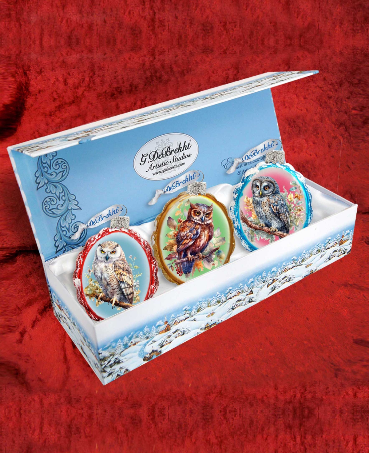 Designocracy Wise Owls Keepsake Mercury Christmas Glass Ornaments Set Of 3 G. Debrekht In Multi Color