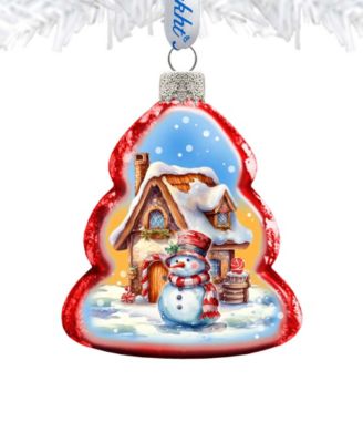 Snowman and Christmas Cottage Keepsake Holiday Glass Ornaments G. DeBrekht