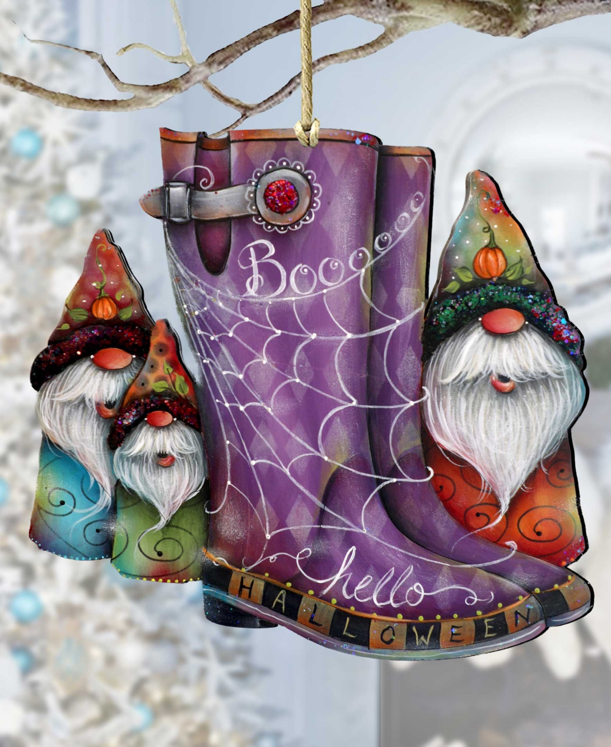 Designocracy Holiday Wooden Ornaments Hello Halloween Boots Home Decor J. Mills-price In Multi Color