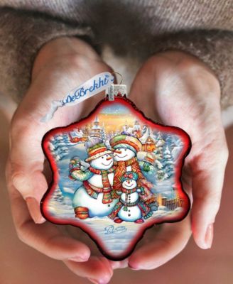 Cheerful Snowmen Snowflake Mercury Christmas Glass Ornaments G. DeBrekht