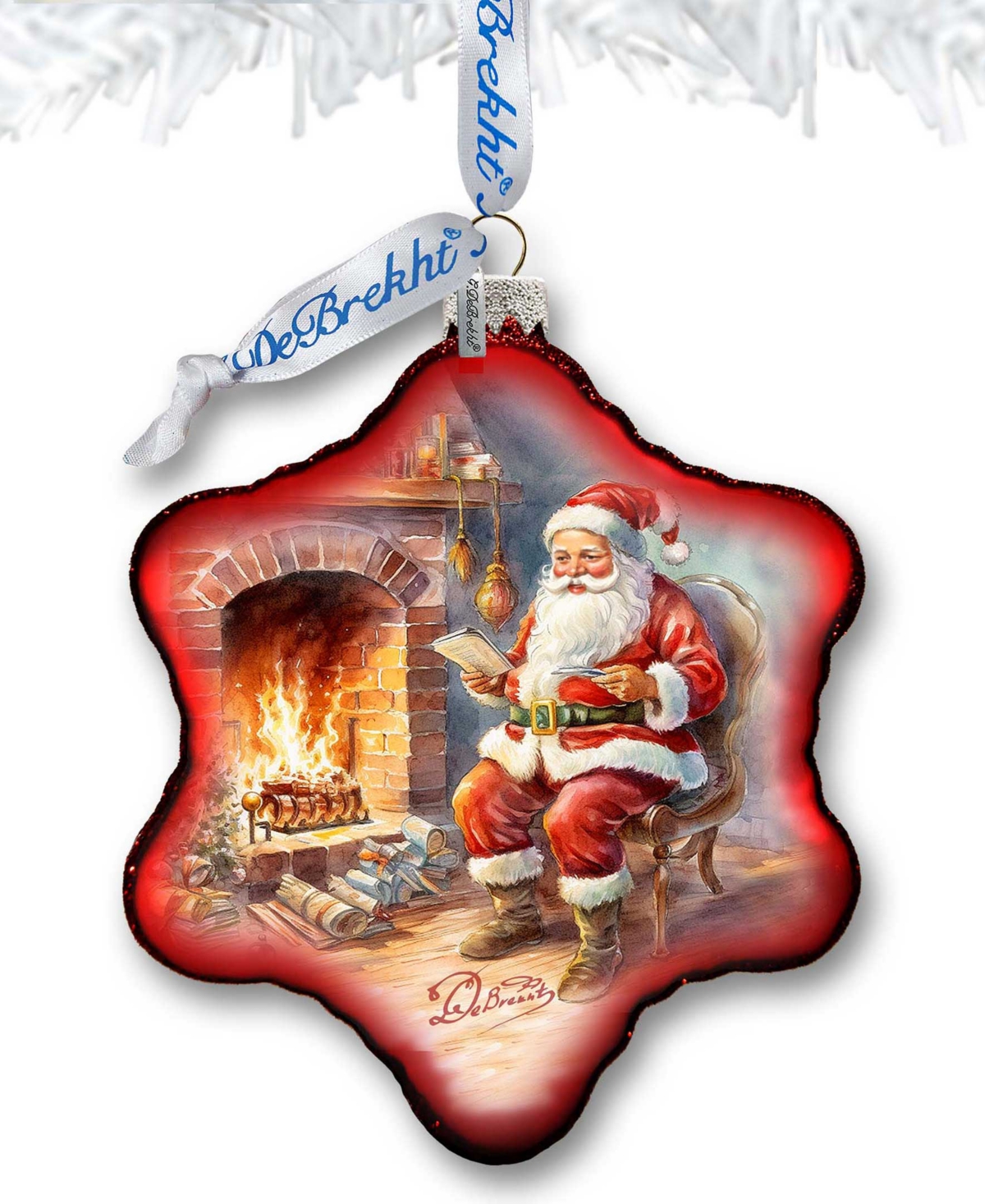 Designocracy Santa At The Fireplace Snowflake Mercury Glass Christmas Ornaments G. Debrekht In Multi Color