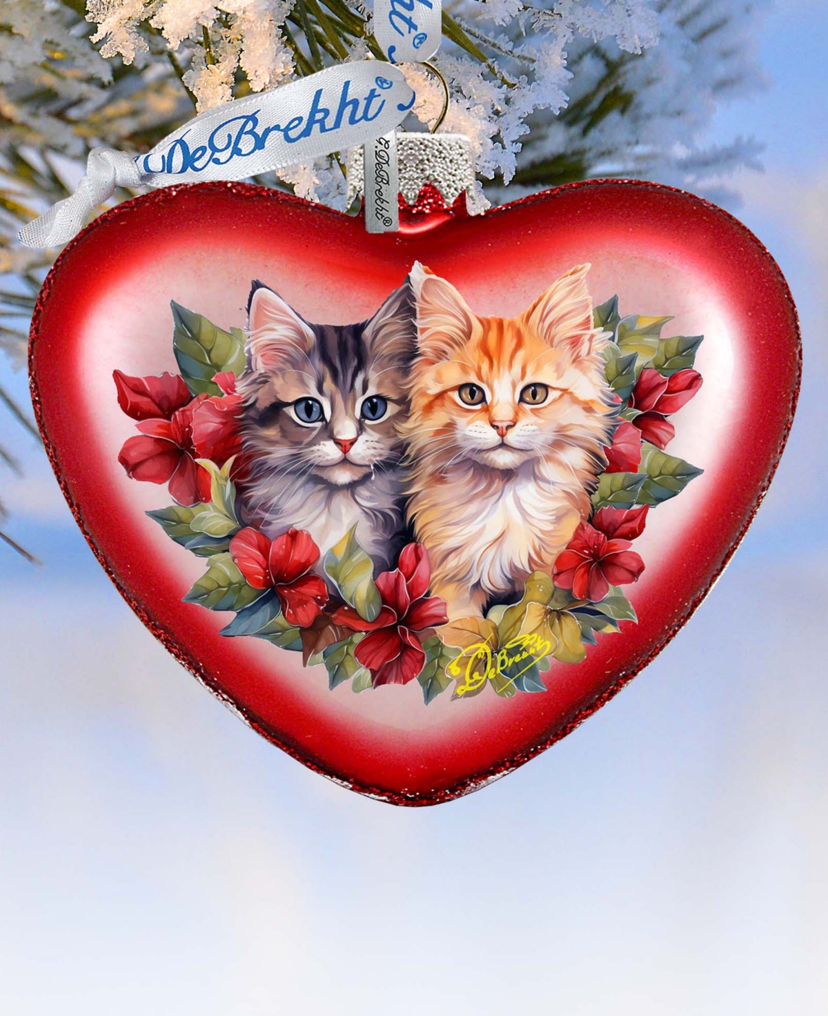 Designocracy Cute Kittens Heart Christmas Mercury Glass Ornaments G. Debrekht In Multi Color