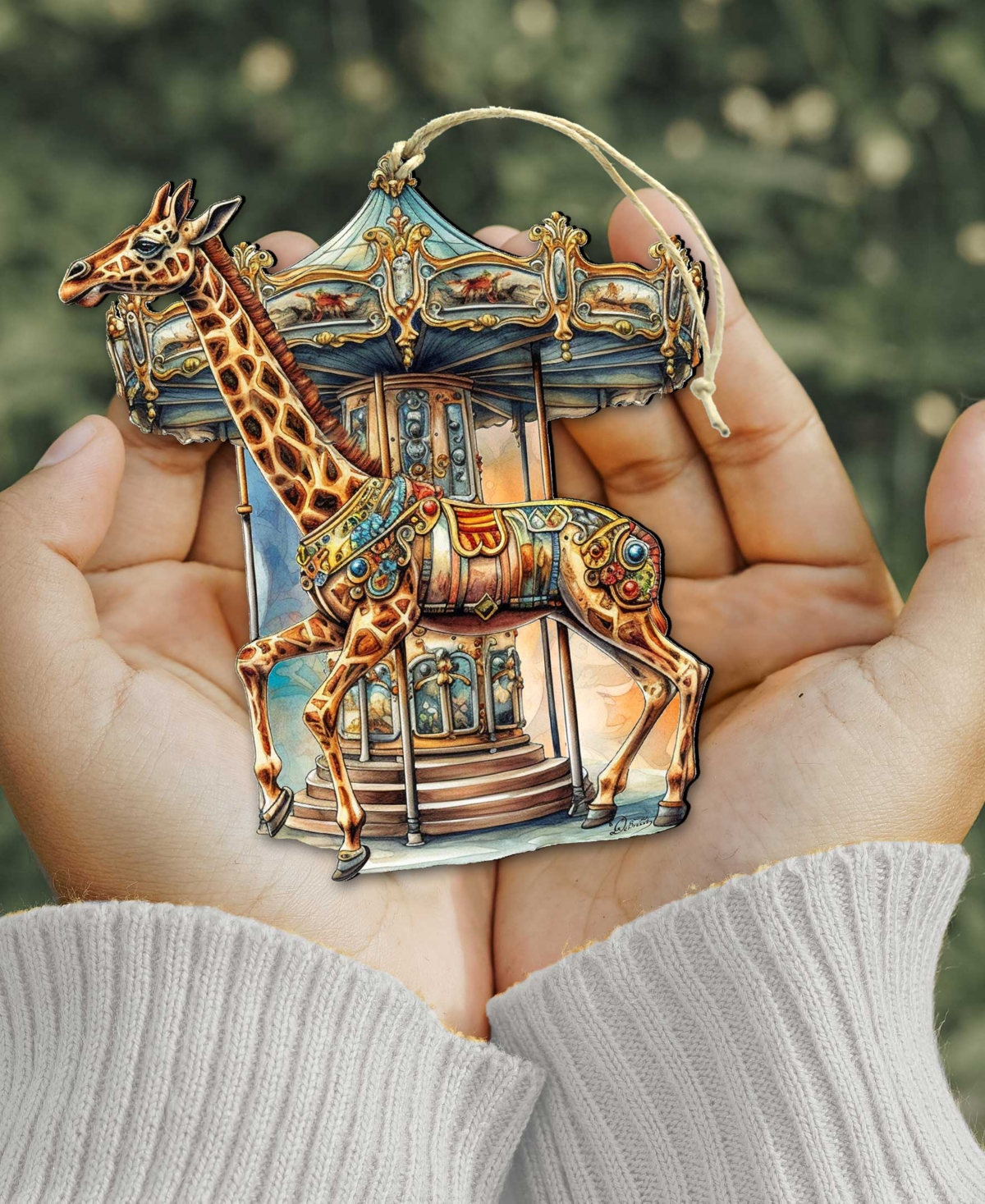 Shop Designocracy Carousel Giraffe Christmas Wooden Ornaments Holiday Decor G. Debrekht In Multi Color