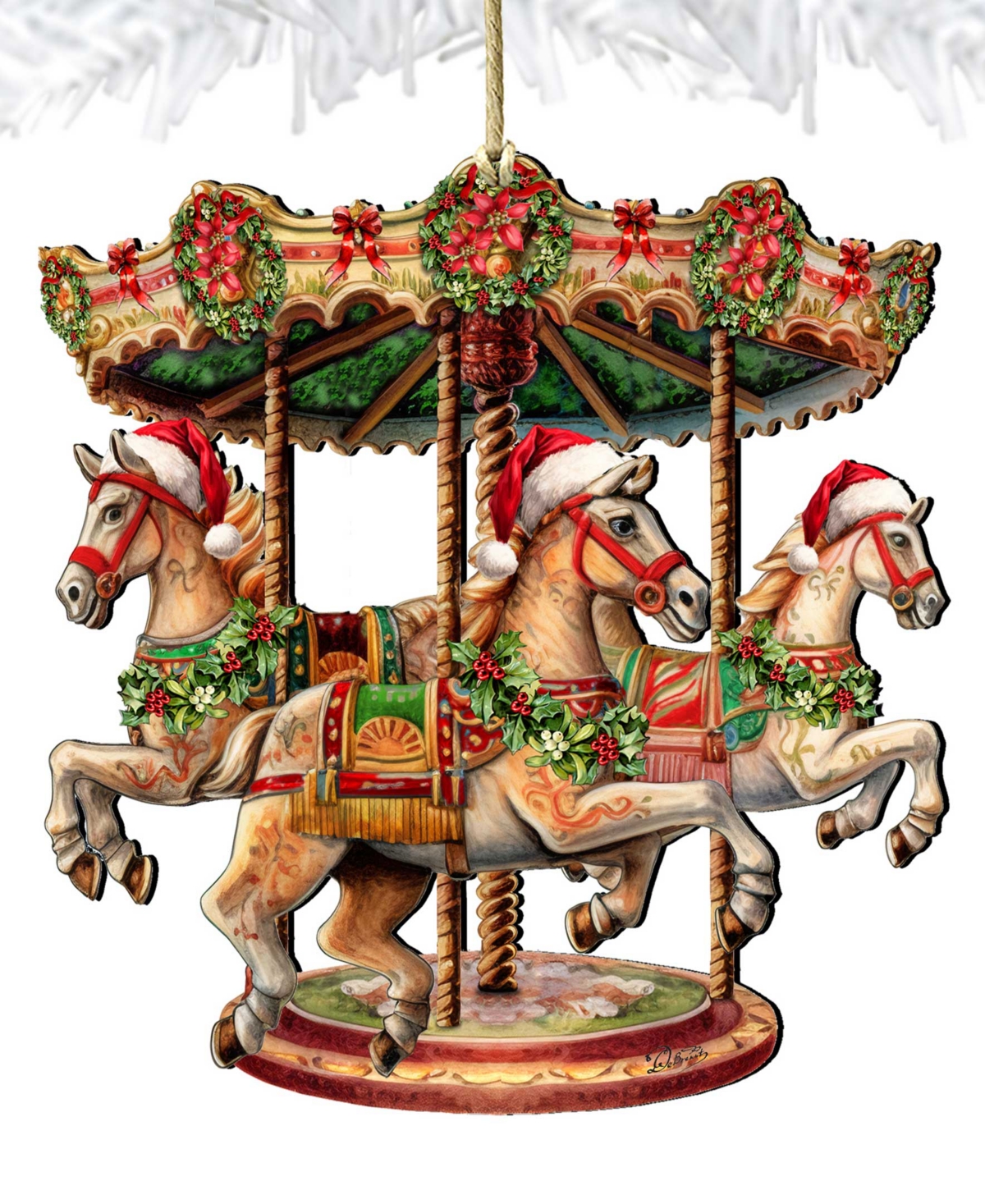 Shop Designocracy Christmas Carousel Christmas Wooden Ornaments Holiday Decor G. Debrekht In Multi Color