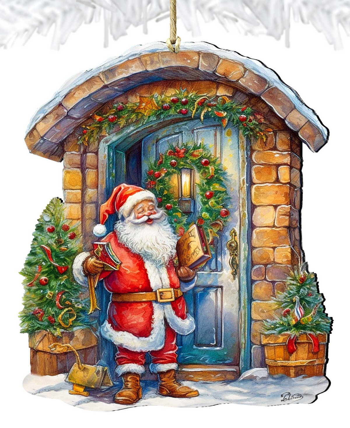 Designocracy Joyful Moments At The Doorstep Christmas Wooden Ornaments G. Debrekht In Multi Color