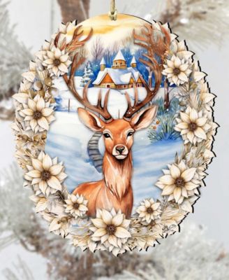 Majestic Forest Deer Christmas Wooden Ornaments Holiday Decor G. DeBrekht