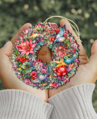 Holiday Wooden Ornaments Summer Blooms Wreath Home Decor G. DeBrekht