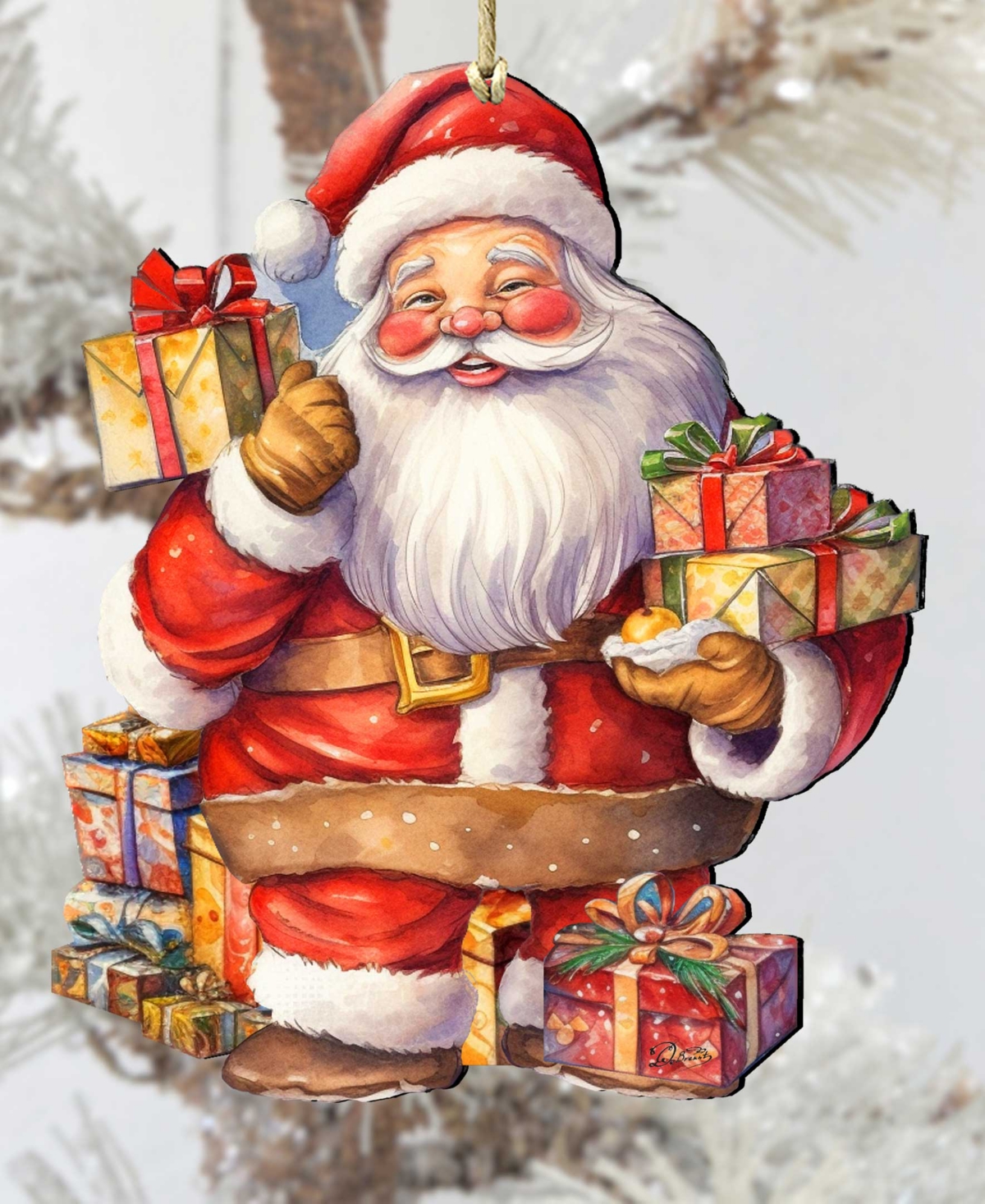 Designocracy Merry Delivery Santa With Gifts Christmas Wooden Ornaments G. Debrekht In Multi Color