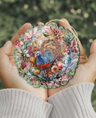 Holiday Wooden Ornaments Thanksgiving Turkey Wreath Home Decor G. DeBrekht