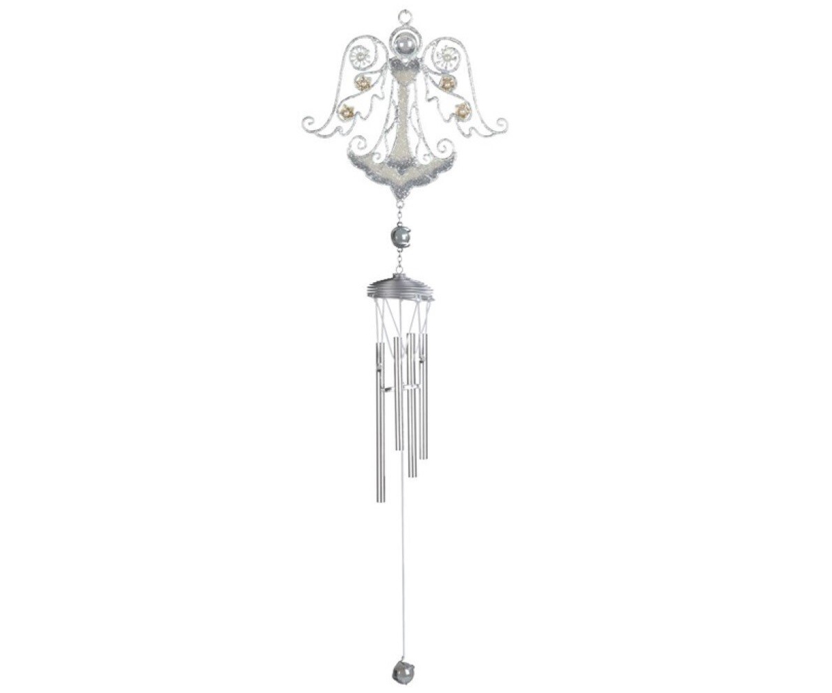 32" Long Silver Angel Gem Wind Chime - Silver