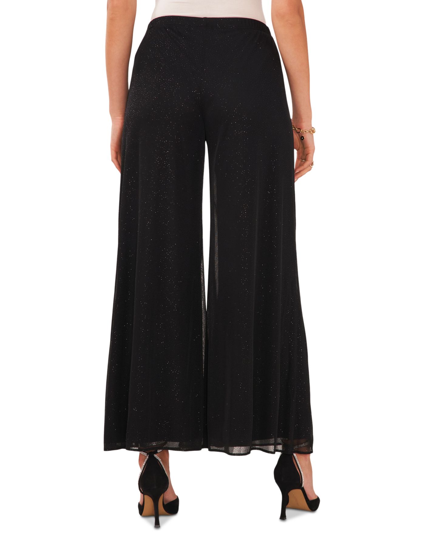 Женские брюки MSK Glitter Pull-On Wide-Leg, цвет: Чёрный — фото 2