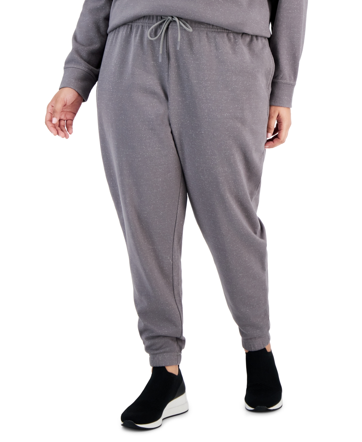 Id Ideology Plus Size Metallic-threaded Jogger Pants, Created For Macy's In Grey Graph