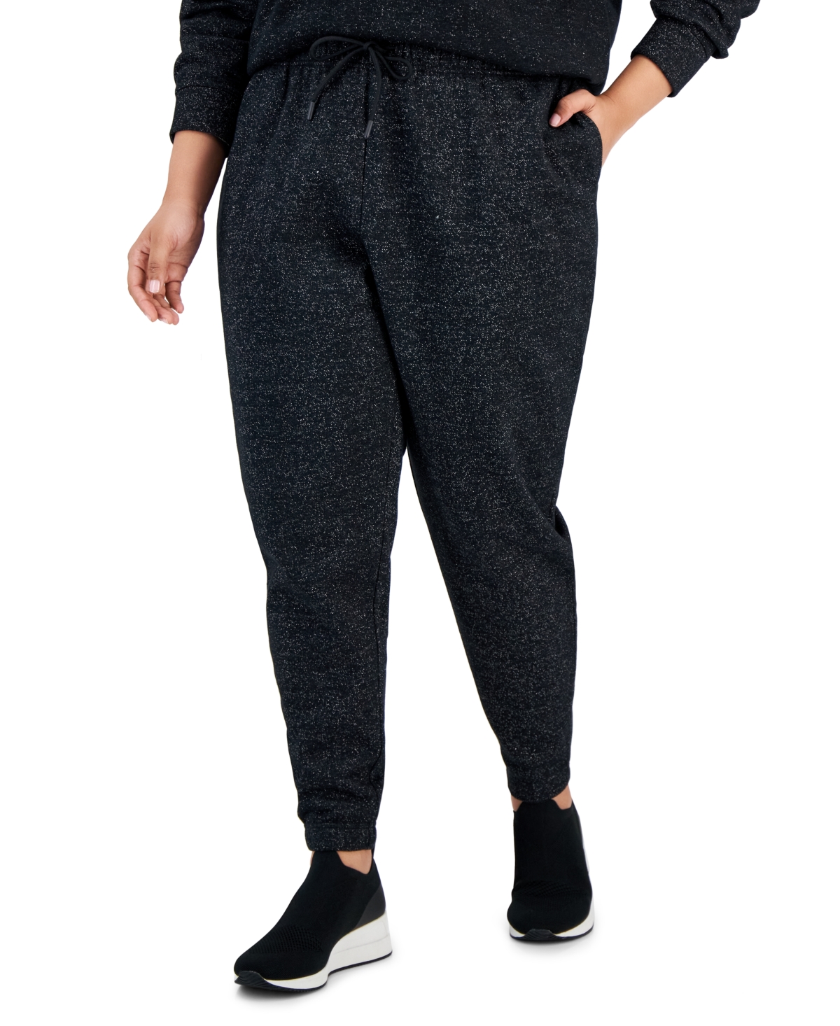 Id Ideology Plus Size Metallic-threaded Jogger Pants, Created For Macy's In Deep Black