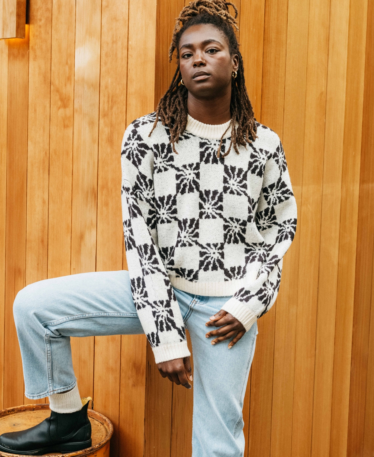 Shop Billabong Juniors' Beyond Basic Printed Sweater In Black Sands