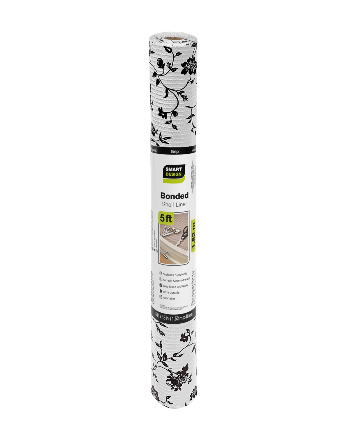 Smart Design Bonded Grip Shelf Liner, 12" X 10' Roll In Wisteria Black
