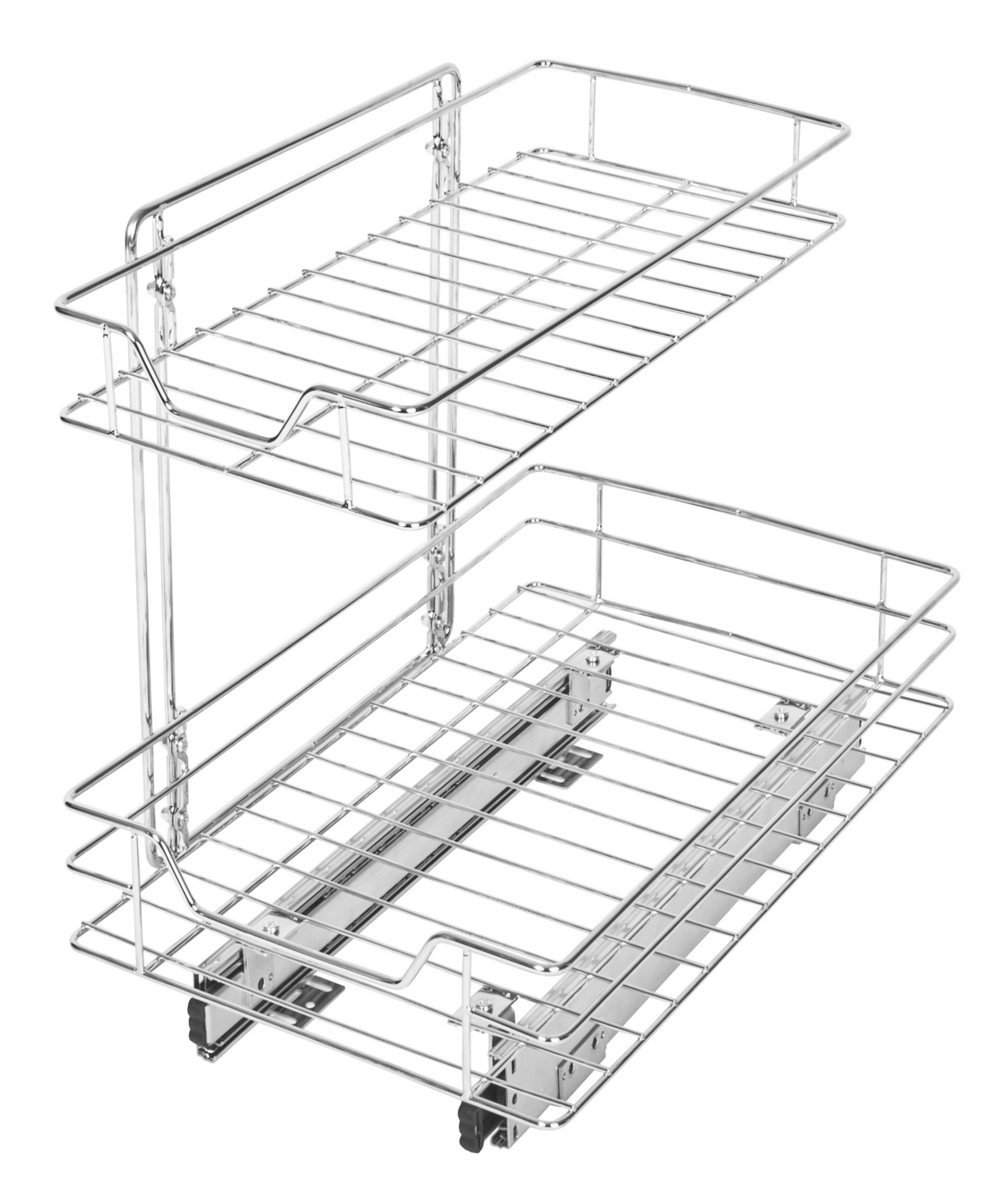 Medium 2-Tier Pull Out Cabinet Shelf, 14" x 18-32" - Chrome