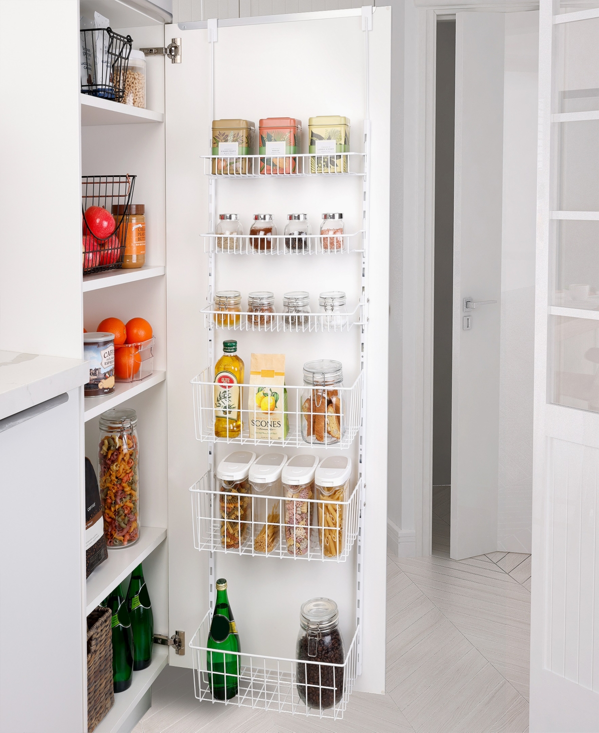 Shop Smart Design 6-tier Over The Door Pantry Organizer Rack With Adjustable Shelves In White