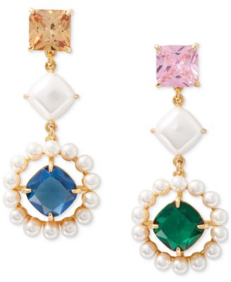 kate spade new york - Gold-Tone Color Cubic Zirconia, Freshwater & Imitation Pearl Halo Linear Drop Earrings