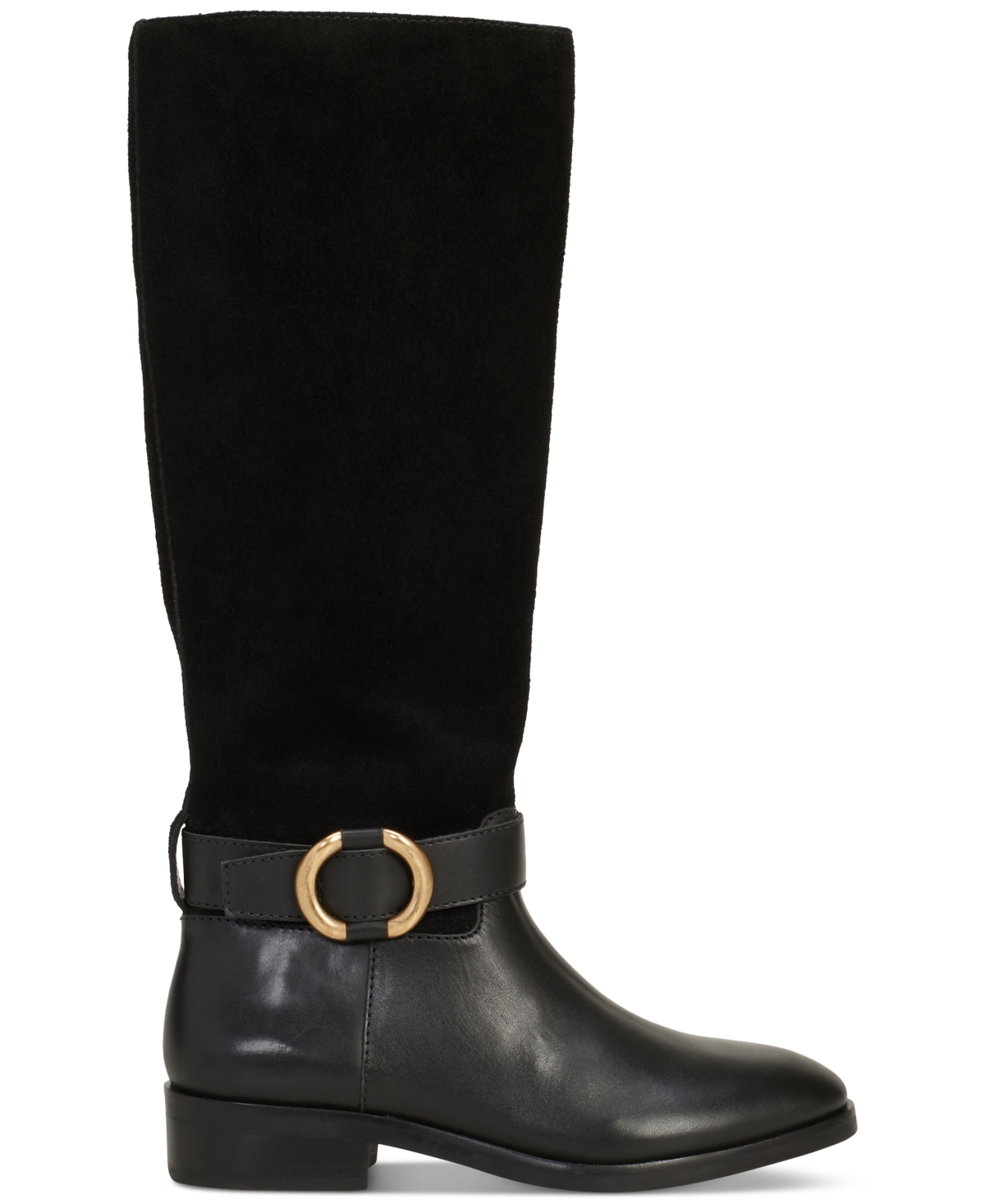 Shop Vince Camuto Women's Samtry Buckled Riding Boots In Black Soft Silky Leather Verona Suede