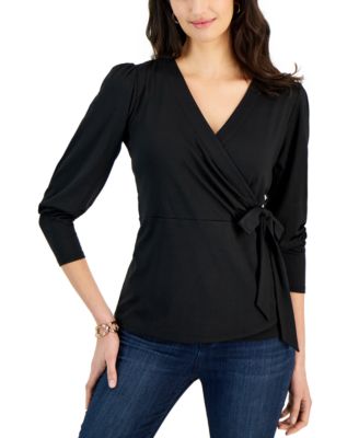 Nine West - Women's Faux-Wrap Puff-Sleeve Peplum Top