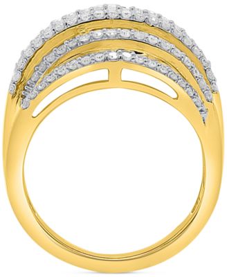 Diamond Round & Baguette Multirow Statement Ring (1 ct. t.w.) in 14k Gold-Plated Sterling Silver