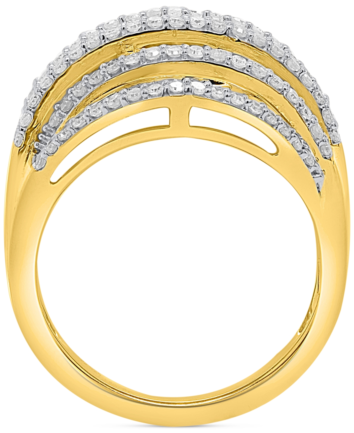 Diamond Round & Baguette Multirow Statement Ring (1 ct. t.w.) in 14k Gold-Plated Sterling Silver - Gold-Plated Sterling Silver