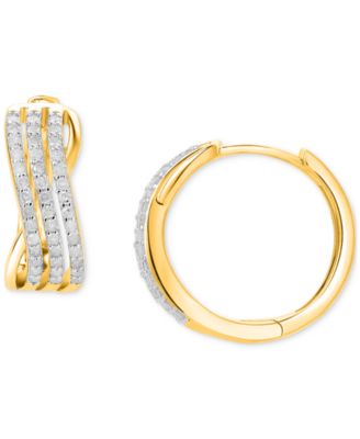 Macy's - Diamond Twist Small Hoop Earrings (1/4 ct. t.w.) in 14k Gold-Plated Sterling Silver, 0.5"