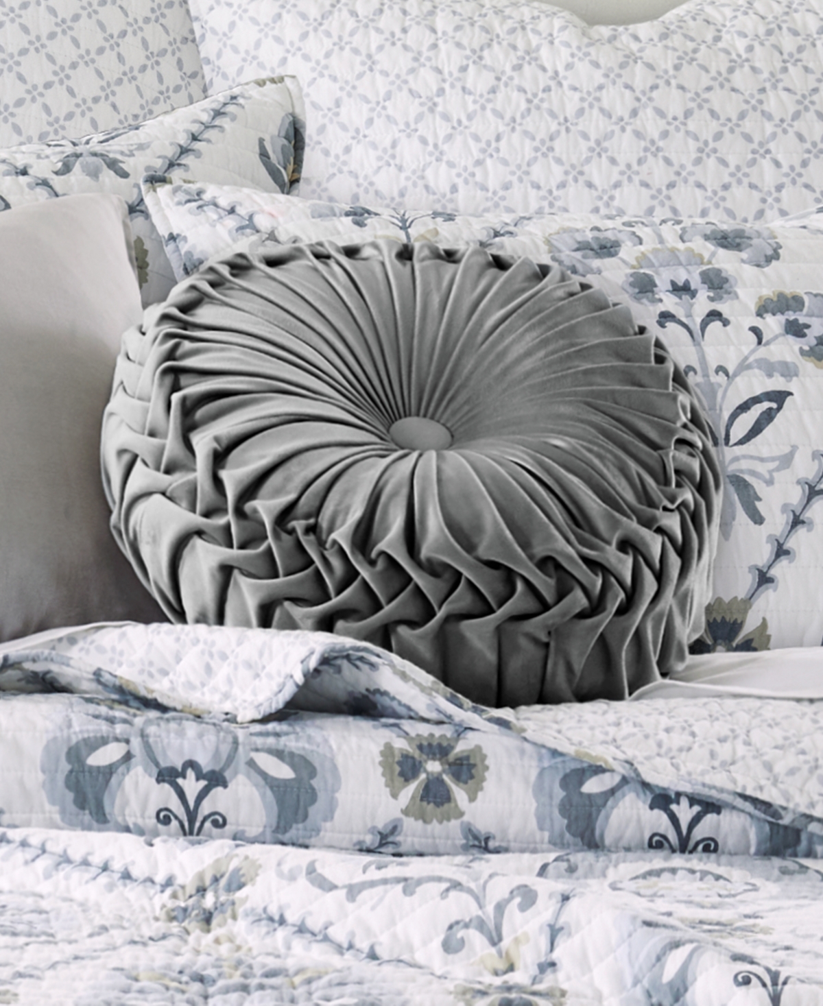 Shop Levtex Maeve Pleated Velvet Decorative Pillow, 16" Round In Gray