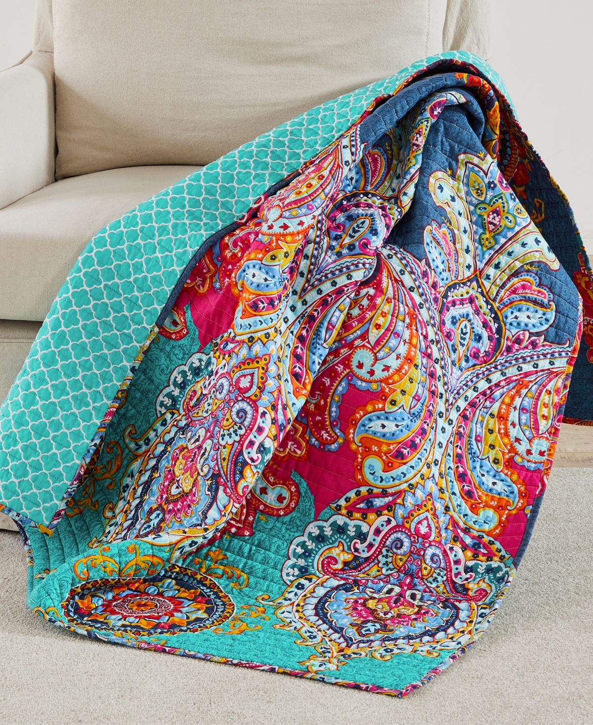 Levtex Fantasia Boho Reversible Quilted Throw, 50" X 60" In Multi