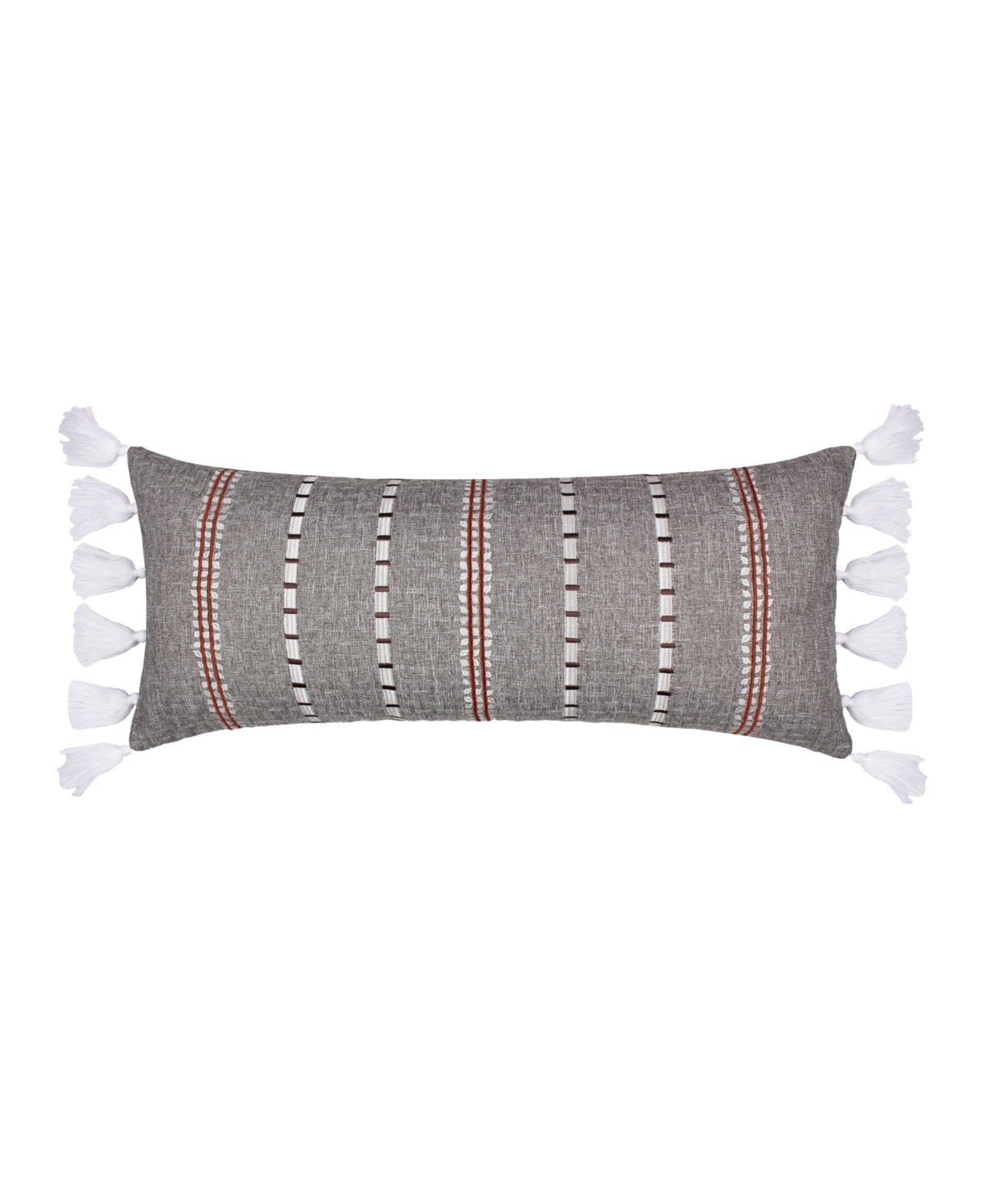 Levtex Washed Linen Striped Tassel Decorative Pillow, 12" X 28" In Black