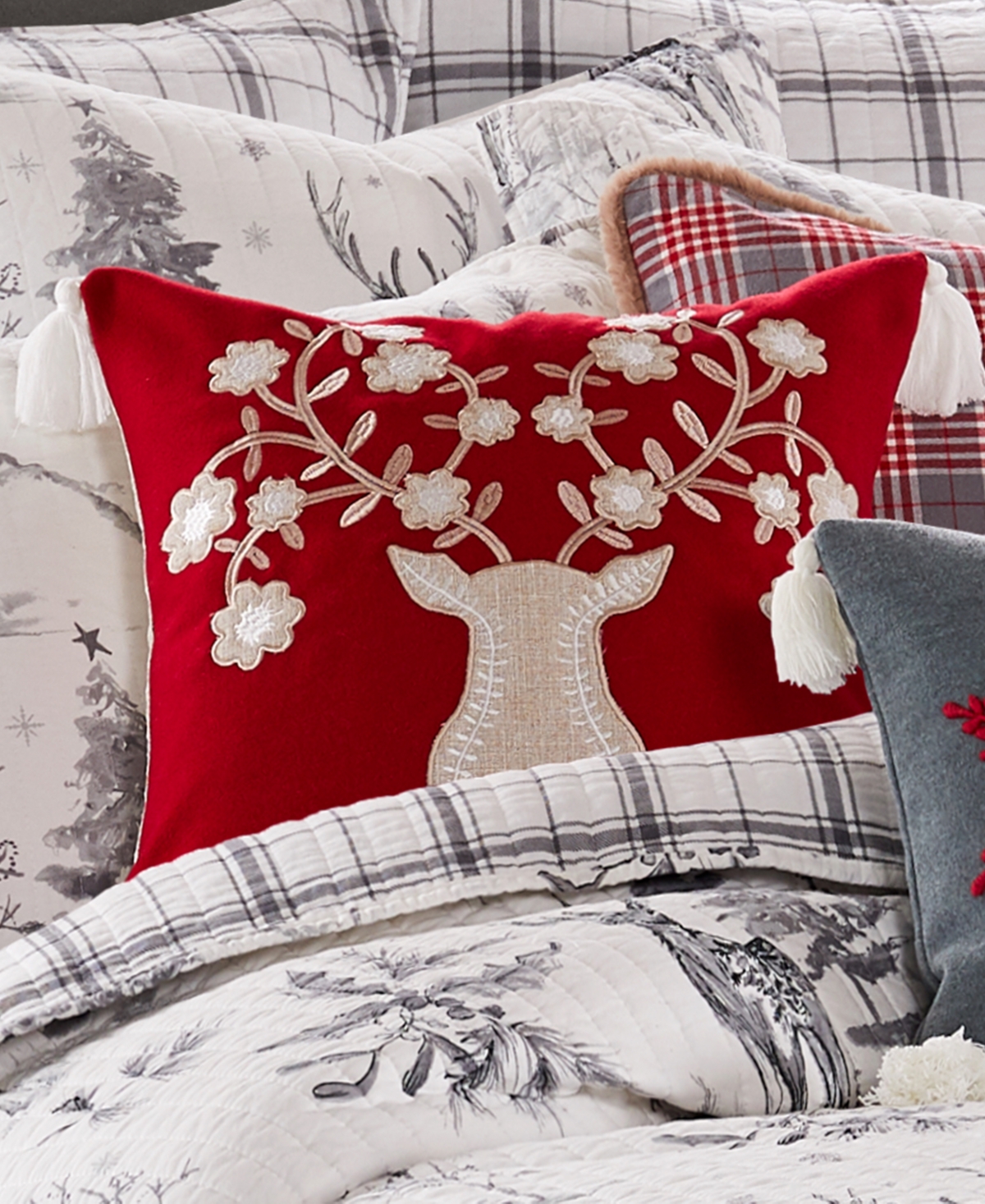 Levtex Sleigh Bells Embroidered Tassel Pillow, x