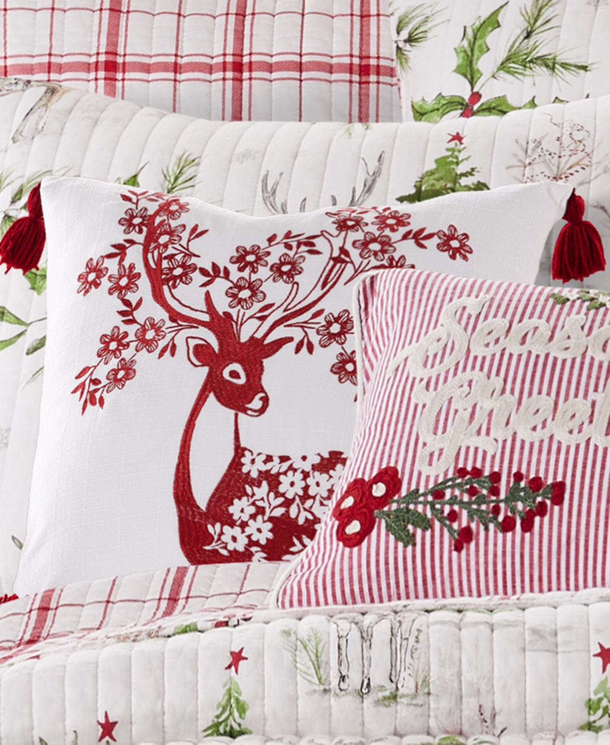 Levtex Sleigh Bells Embroidered Tassel Decorative Pillow, 18" x 18"