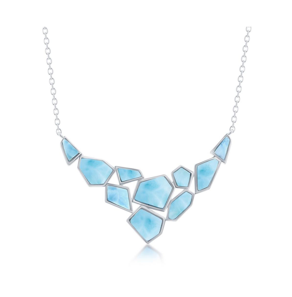 Sterling Silver Large Hexagon & Small Multi-Shaped Larimar Necklace - Blue
