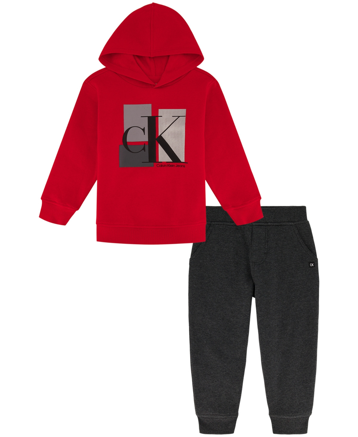 Calvin Klein Kids' Toddler Boys Modern Monogram Fleece Hoodie And Joggers, 2 Piece Set In Red
