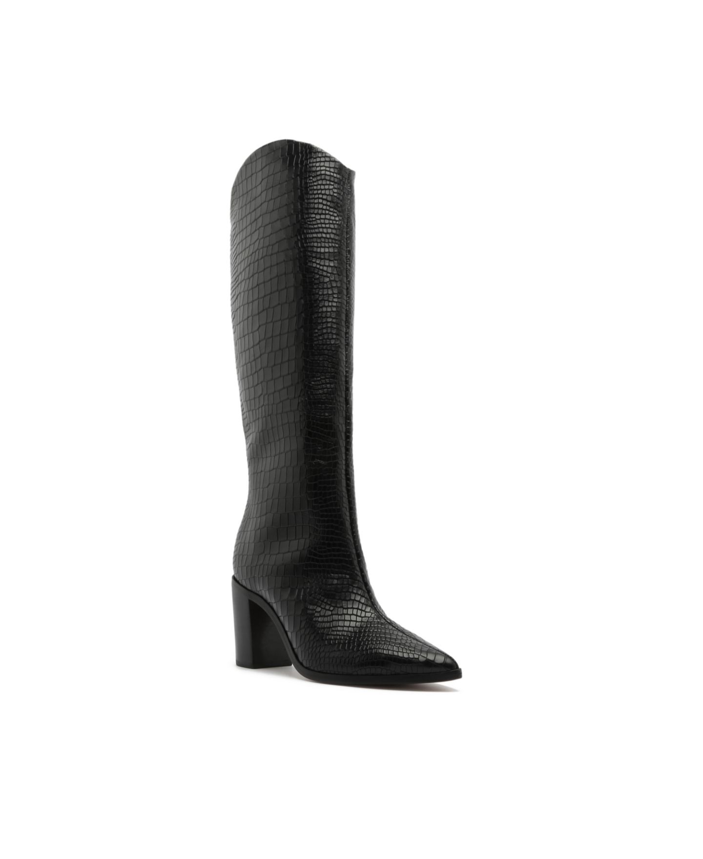Женские ботинки Schutz Maryana Knee High Block Heel, цвет: Чёрный кожаный — фото 1