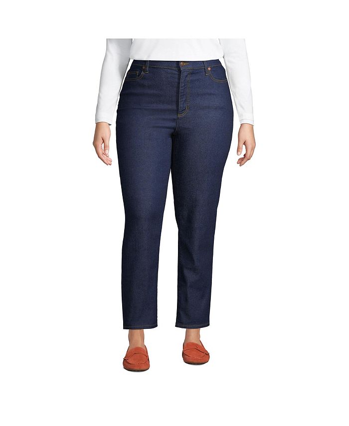 Lands' End Plus Size Recover High Rise Straight Leg Ankle Blue Jeans ...