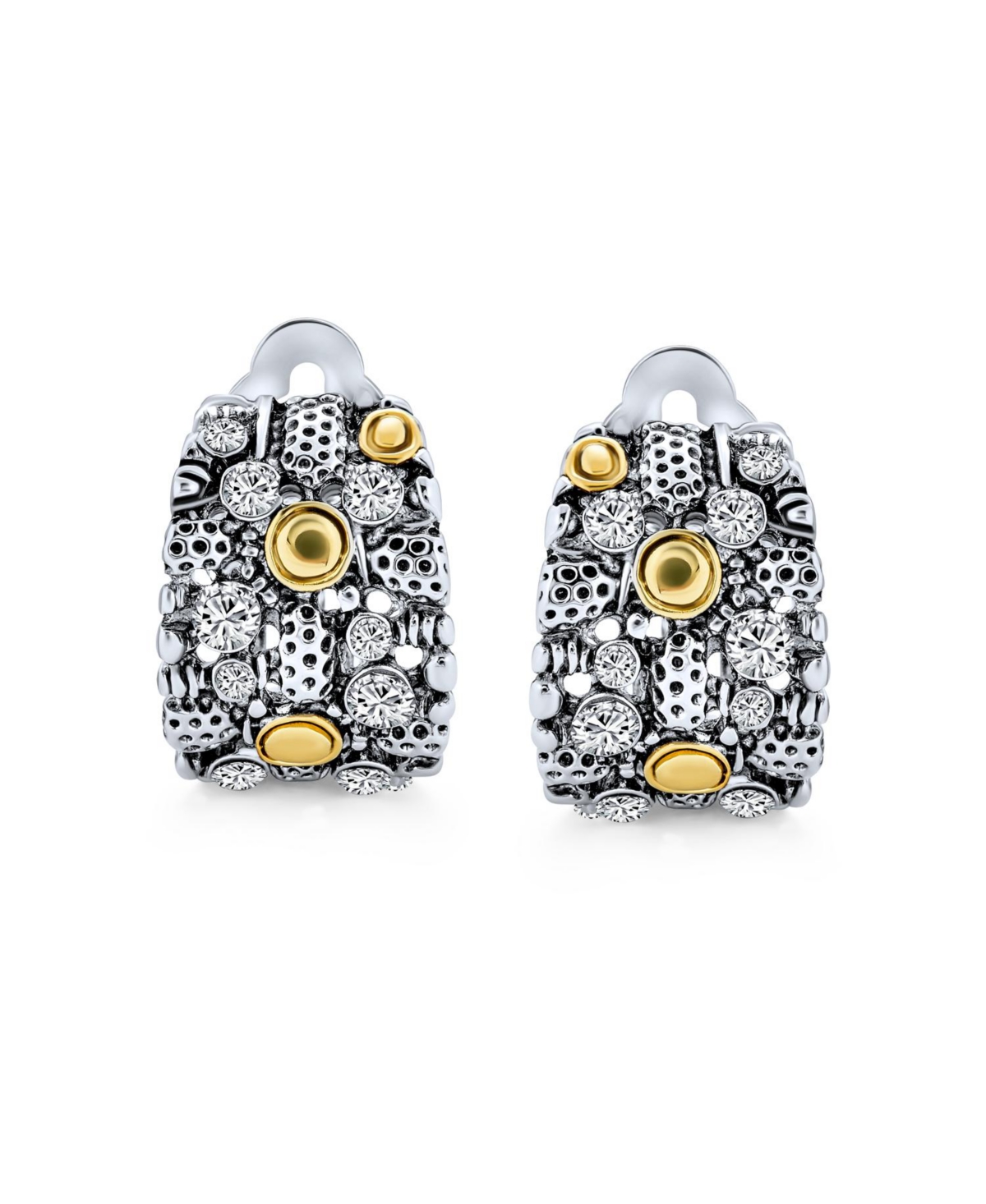 Bling Jewelry Steampunk Crystal Half Hoop Clip-On Earrings Non-Pierced Ears Silver Gold Tone